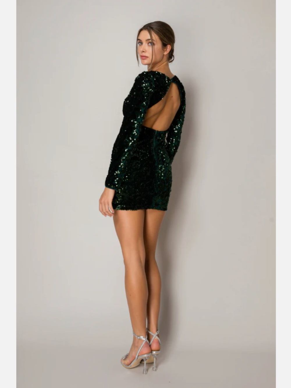 Forever 21 Women's Green Sequin Long Sleeve Party Mini Dress Size S New